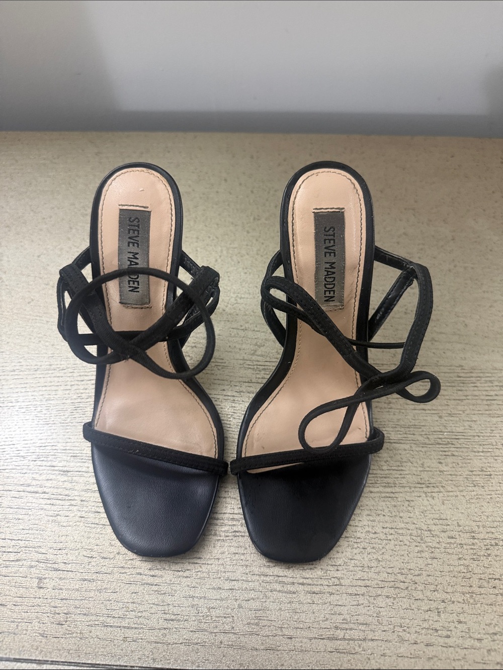 Steve Madden Black Strappy Square-Toe Lace-Up Heels